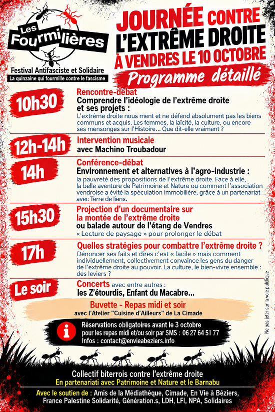 Dans le cadre du Festival « Les Fourmilières », une journée contre l’extrême-droite à Vendres