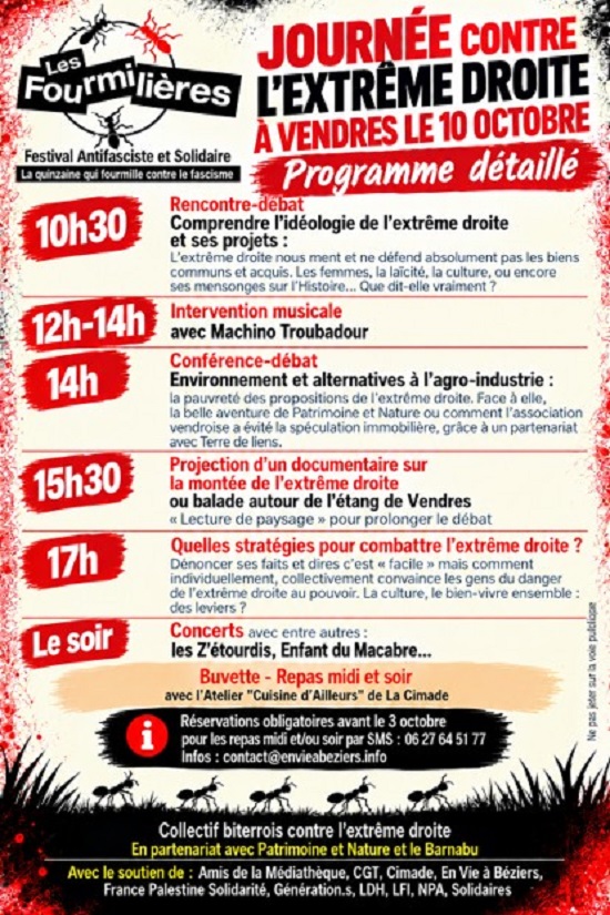 Dans le cadre du Festival « Les Fourmilières », une journée contre l’extrême-droite à Vendres